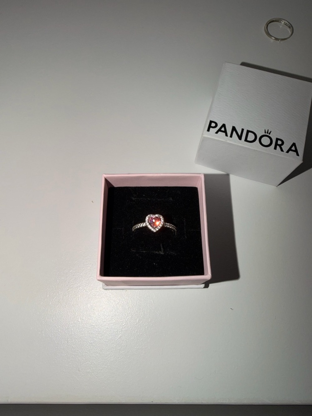 Pandora Sterling Silver Heart Ring with Pink Stone - Picture 2 of 2